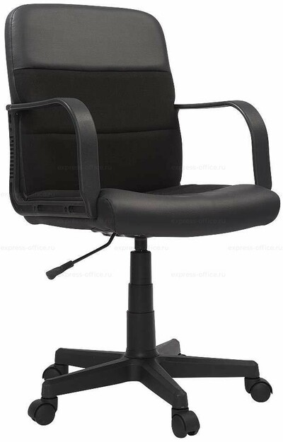Кресло для персонала Чери В (PL-1)  ткань+исскуственная кожа (черный)